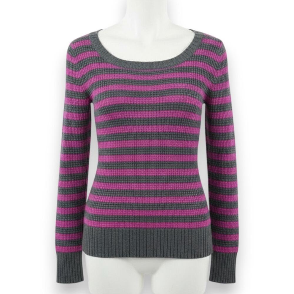 Splendid Gray Magenta Pink Stripe Scoop Neck Sweater Merino Alpaca Size Medium